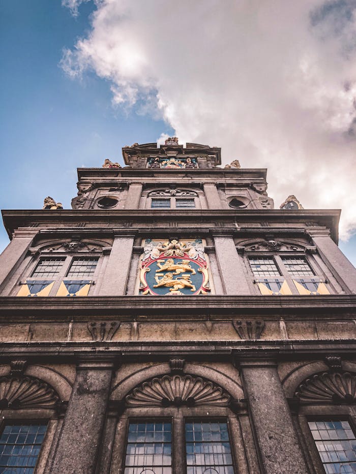 A low-angle view of the ornate Westfries Museum in Hoorn, Netherlands.
